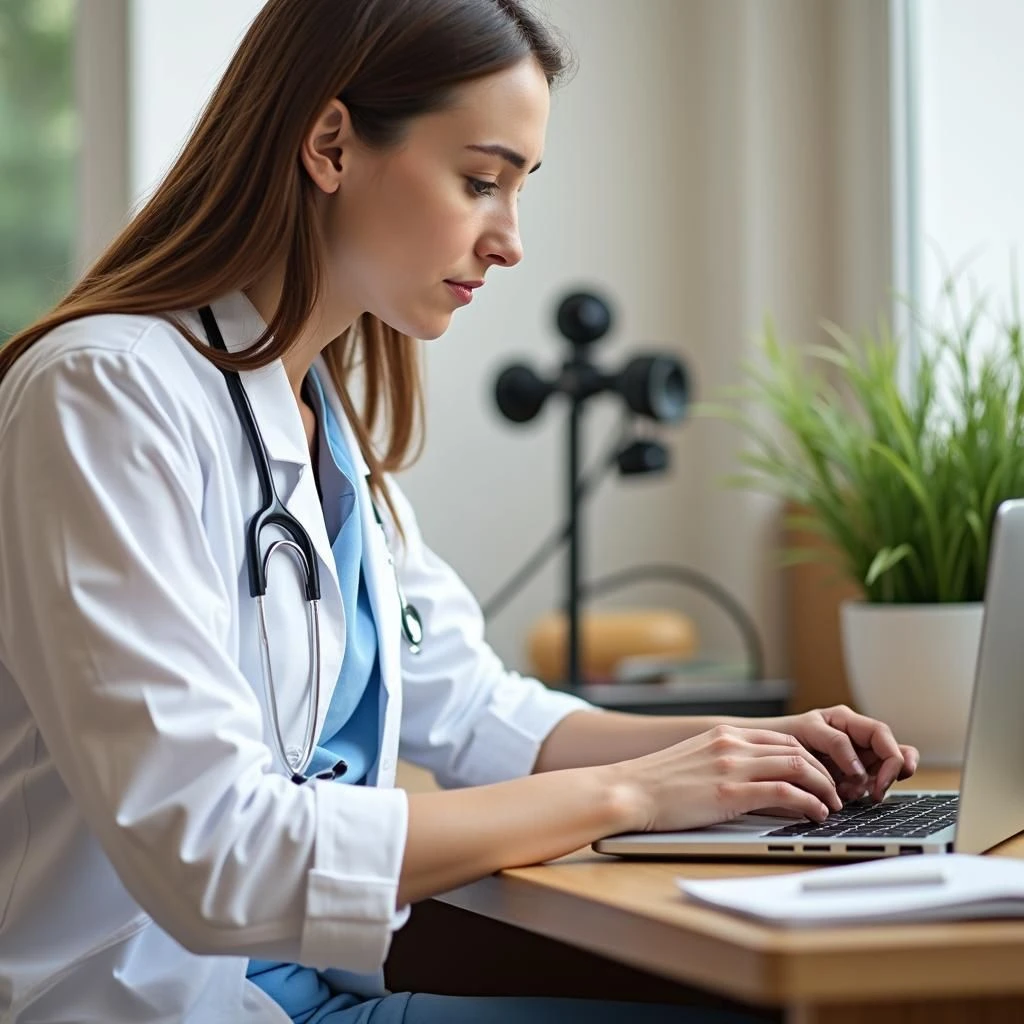 Doctor using laptop