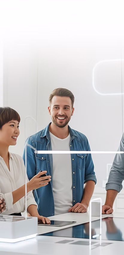 Team collaborating with AI